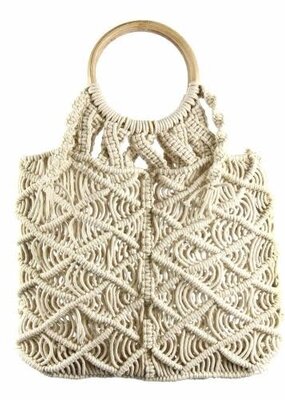 Global Crafts Macrame Bag with Round Wood Handle