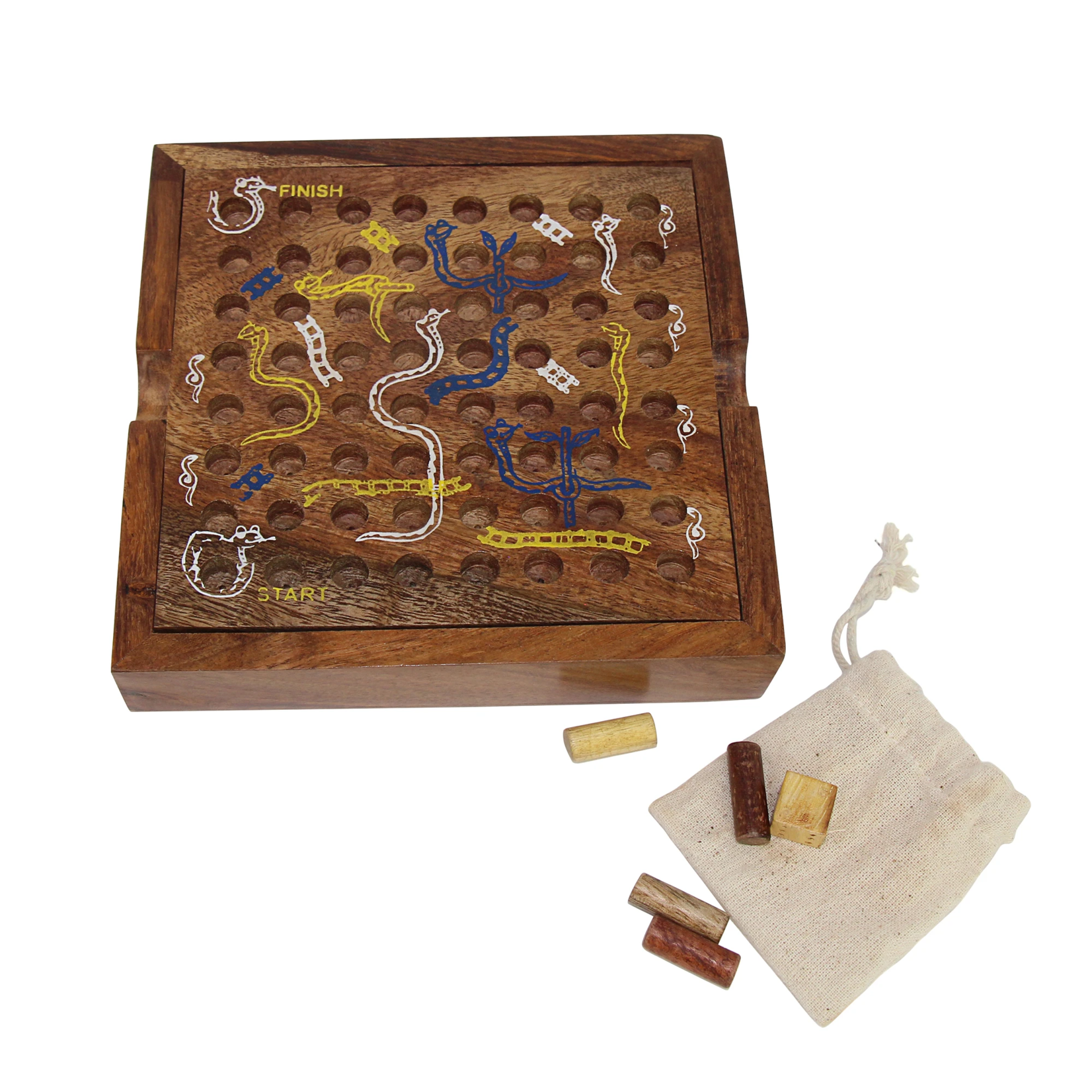 Global Crafts Shesham Wood Snakes & Ladders Game