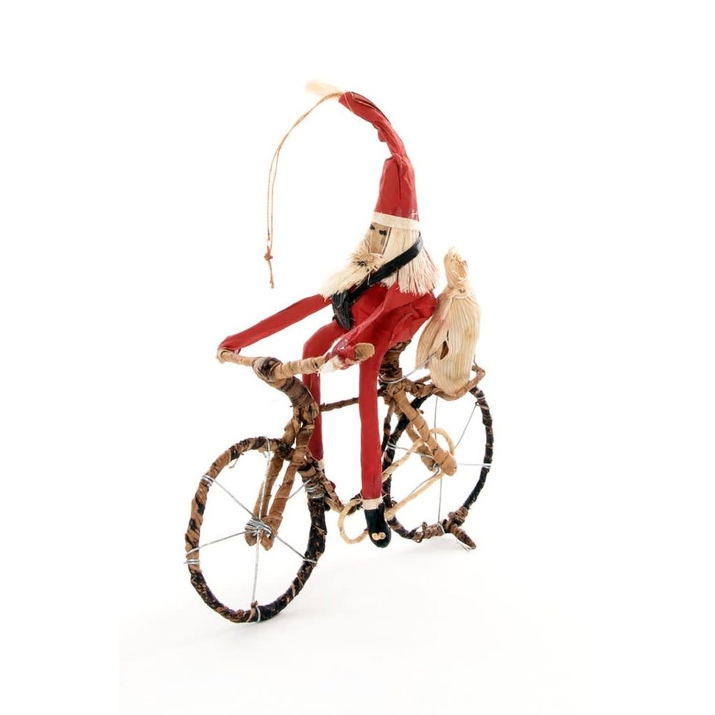 Swahili Imports Cycling Santa Claus Banana Fiber Ornament