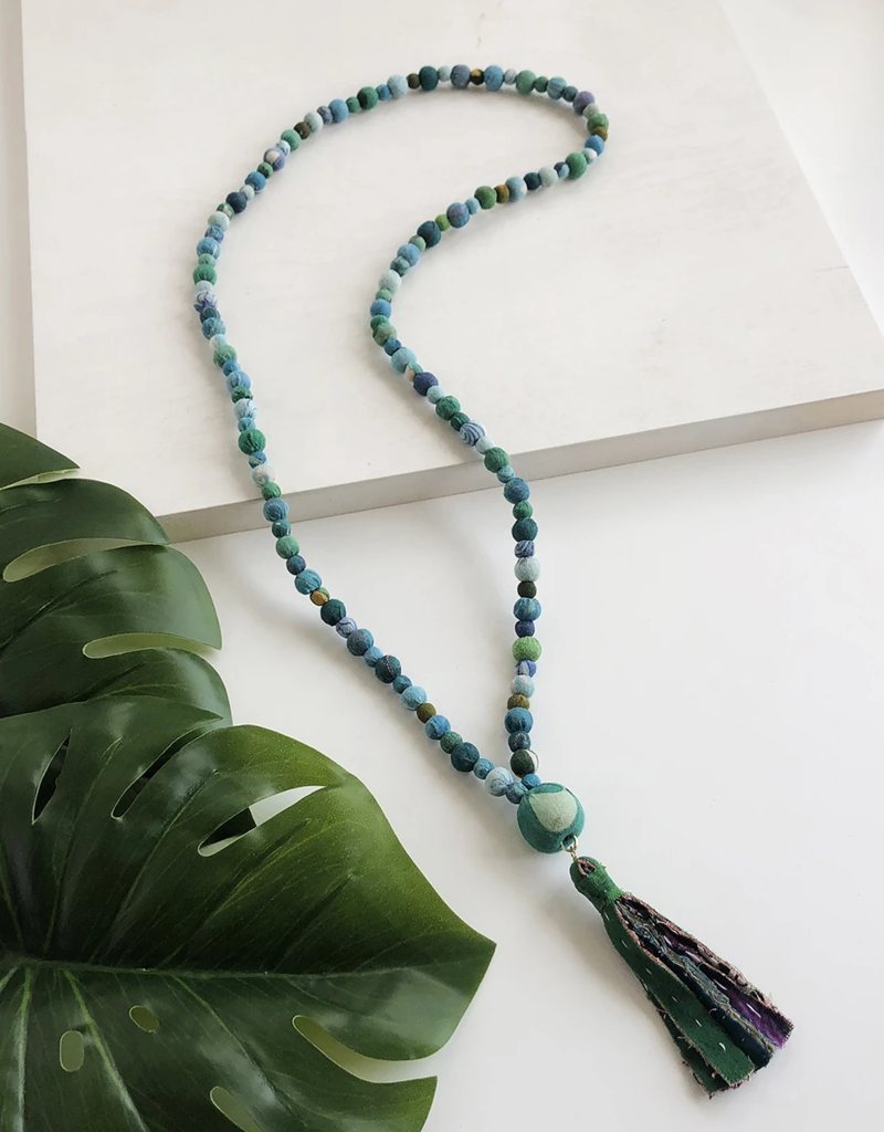 World Finds Kantha Water Lillies Tassel Necklace