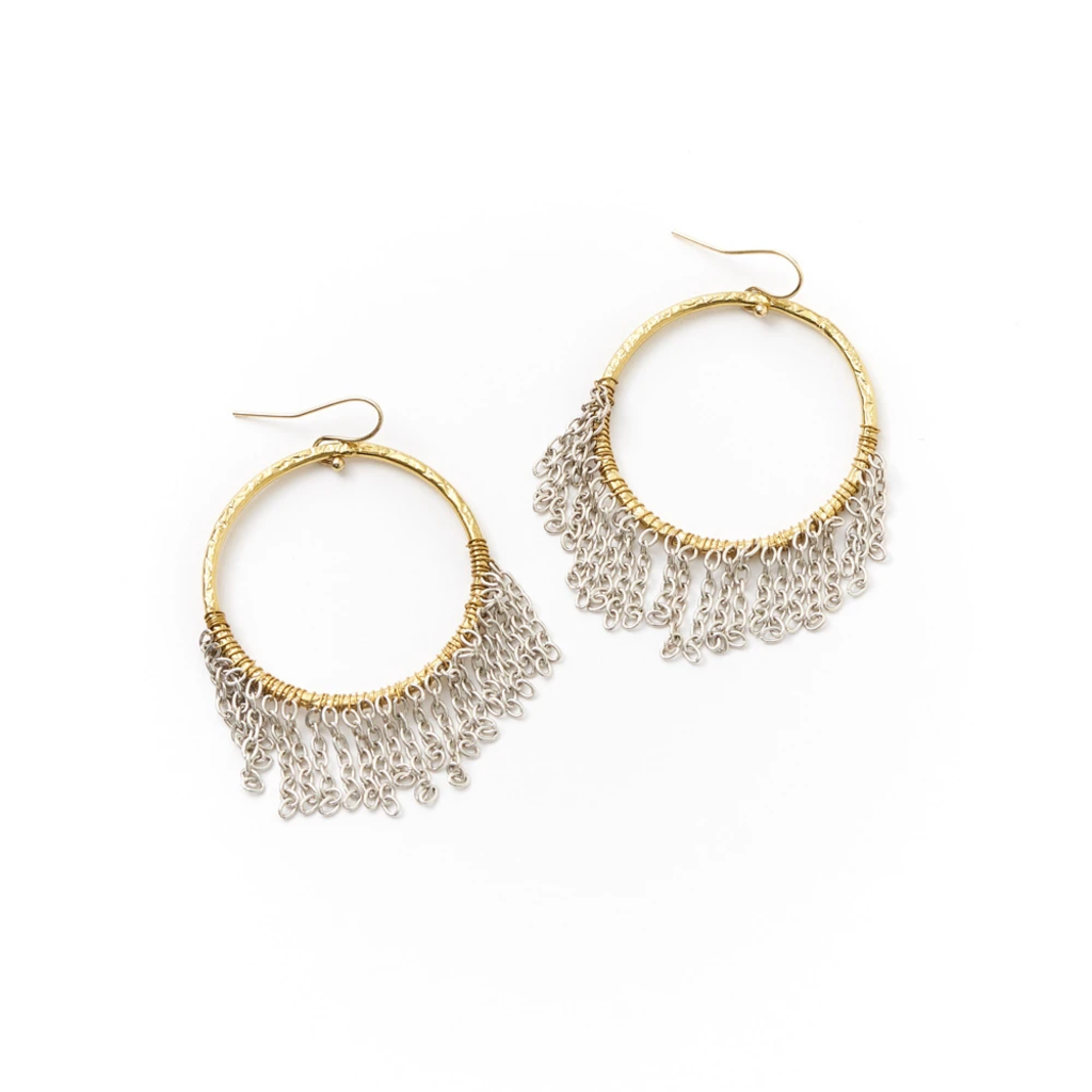 Cedar Ridge Handwoven Seed Bead Fringe Hoop Earrings  medium length  Hand  beaded jewelry Beaded hoop earrings Seed beads