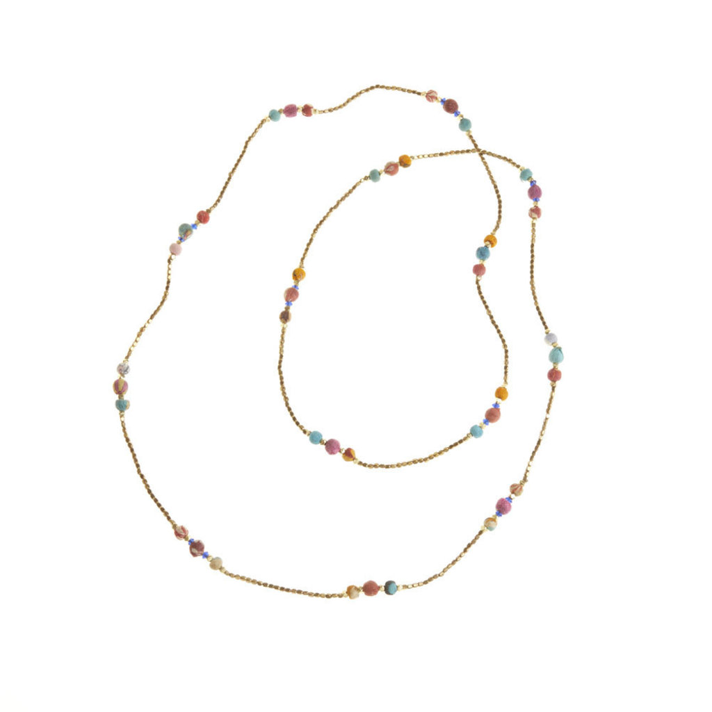 Serrv Long Sari Bead and Brass Necklace