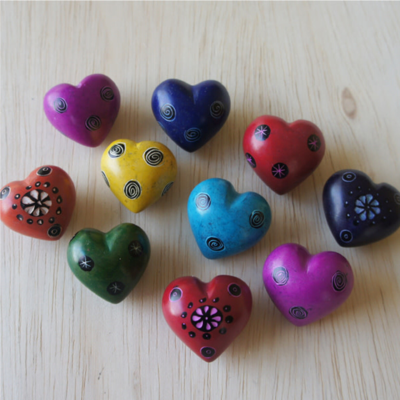 Venture Imports Tiny Colorful Patterned Soapstone Heart Rock