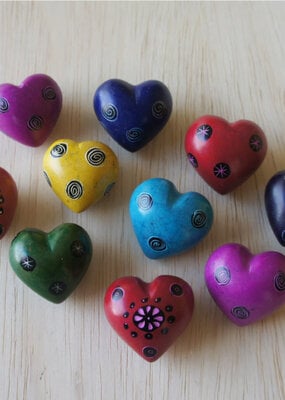 Venture Imports Tiny Colorful Patterned Soapstone Heart Rock