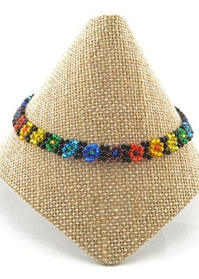 Lucia's Imports Beaded Rainbow Flower Bracelet: Black