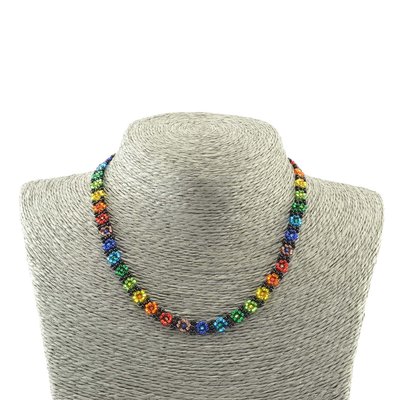 Lucia's Imports Beaded Rainbow Flower Choker Necklace Black