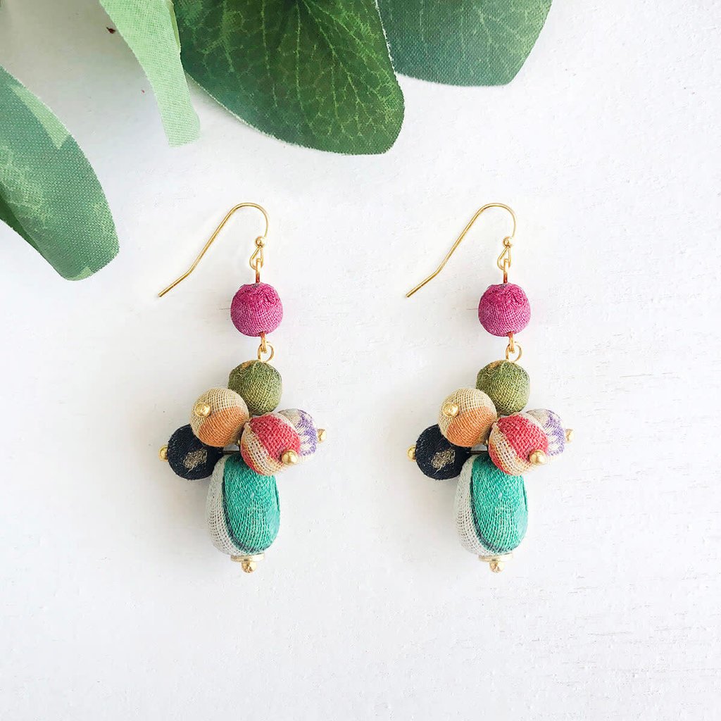 World Finds Tiered Droplet Kantha Earrings