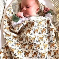 Mira Fair Trade Kantha Stitched Baby Blanket: Tigers 40x40