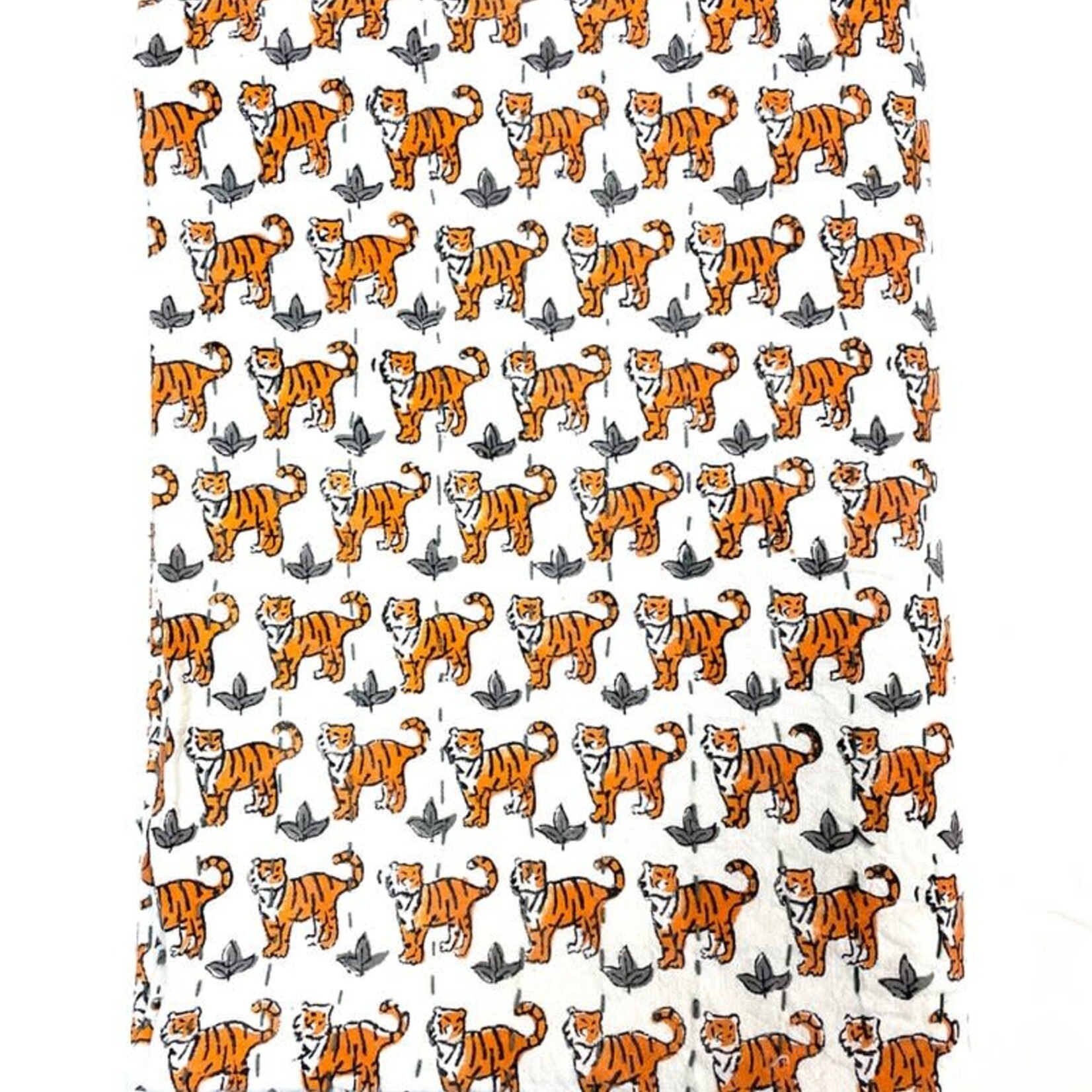 Mira Fair Trade Kantha Stitched Baby Blanket: Tigers 40x40