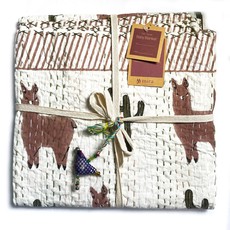 Mira Fair Trade Kantha Stitched Baby Blanket: Llama & Cactus 40x40