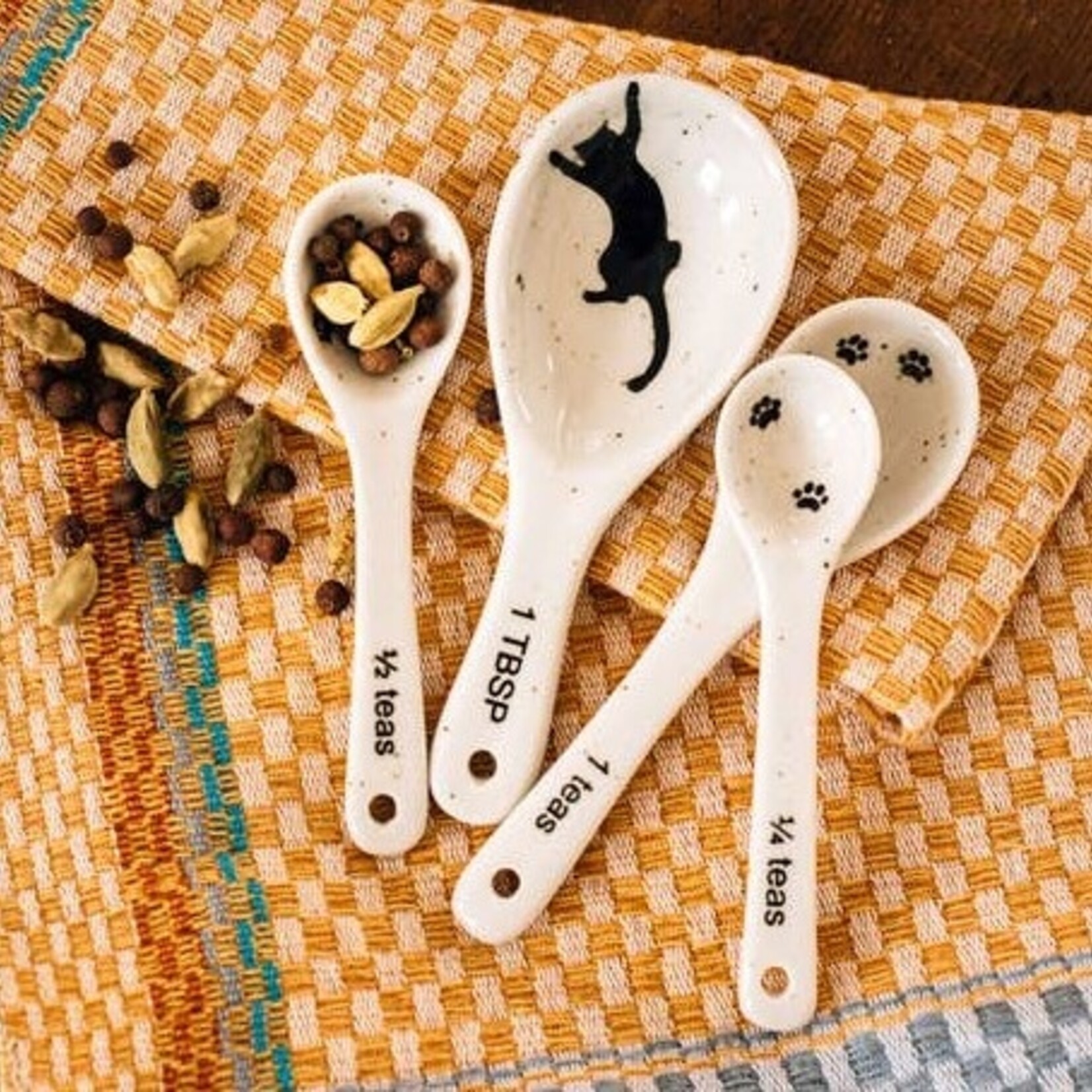 Ten Thousand Villages Kitty Prints Ceramic Measuring Spoon Set