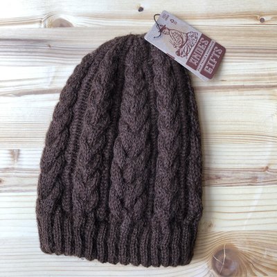 Andes Gifts 100% Upcycled Alpaca Cable Hat: Brown