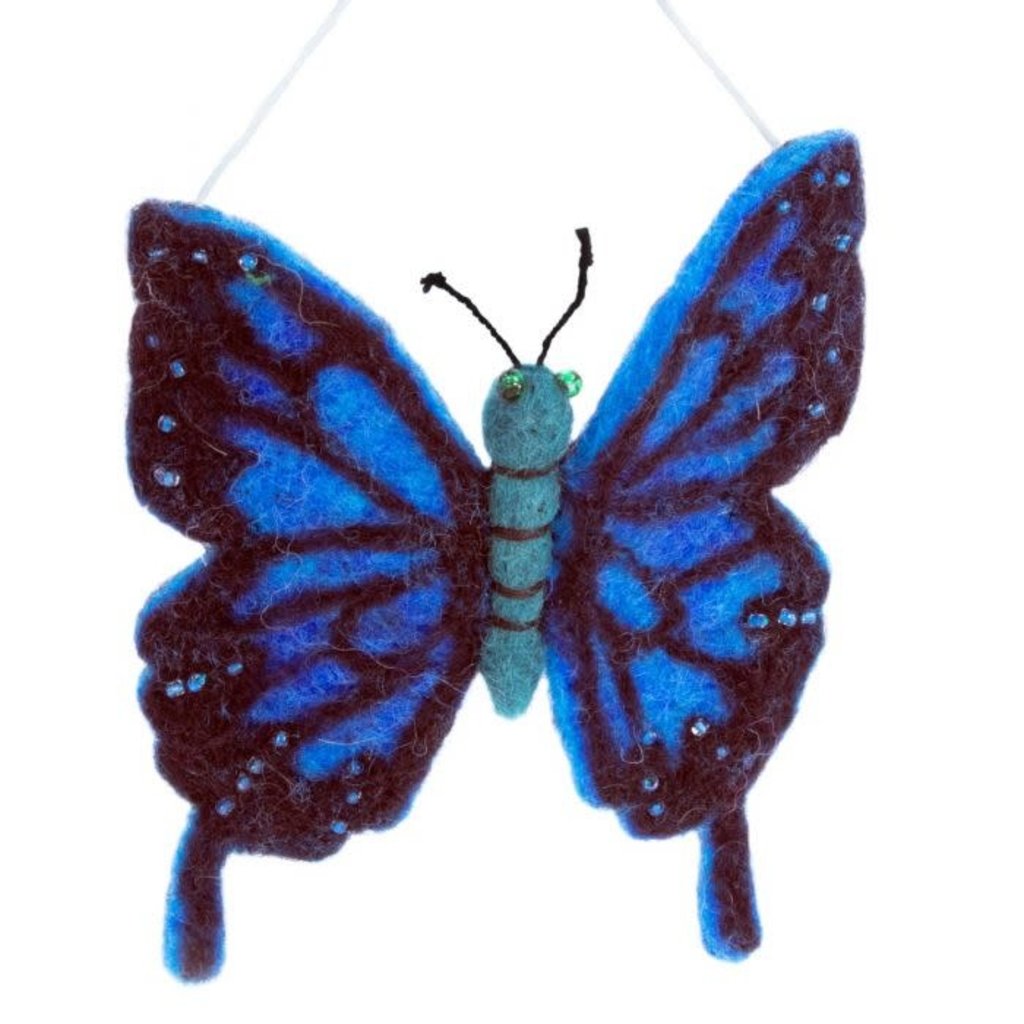 DZI Handmade Blue Swallowtail Butterfly Felted Wool Ornament