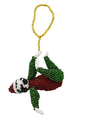 Unique Batik Deluxe Beaded Ornament: Santa Hat Sloth