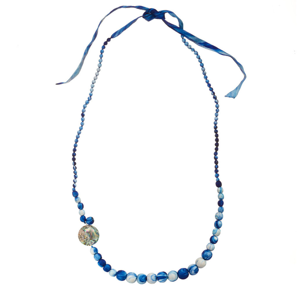 Serrv Saffa Abalone & Silk-wrapped Bead Necklace