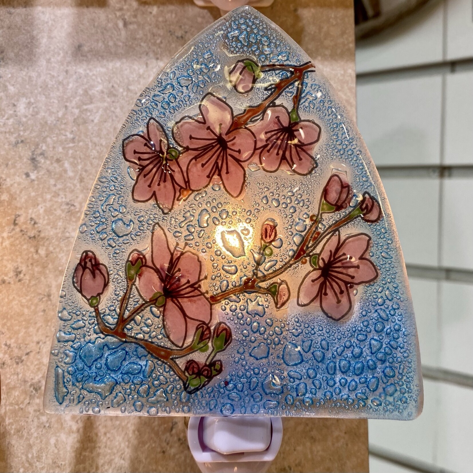 PamPeana Cherry Blossom Fused Glass Night Light