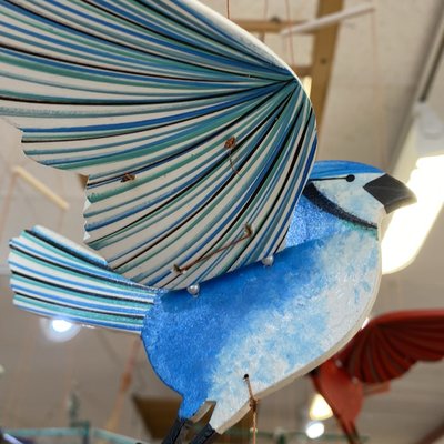 Tulia's Artisan Gallery Flying Mobile Blue Jay