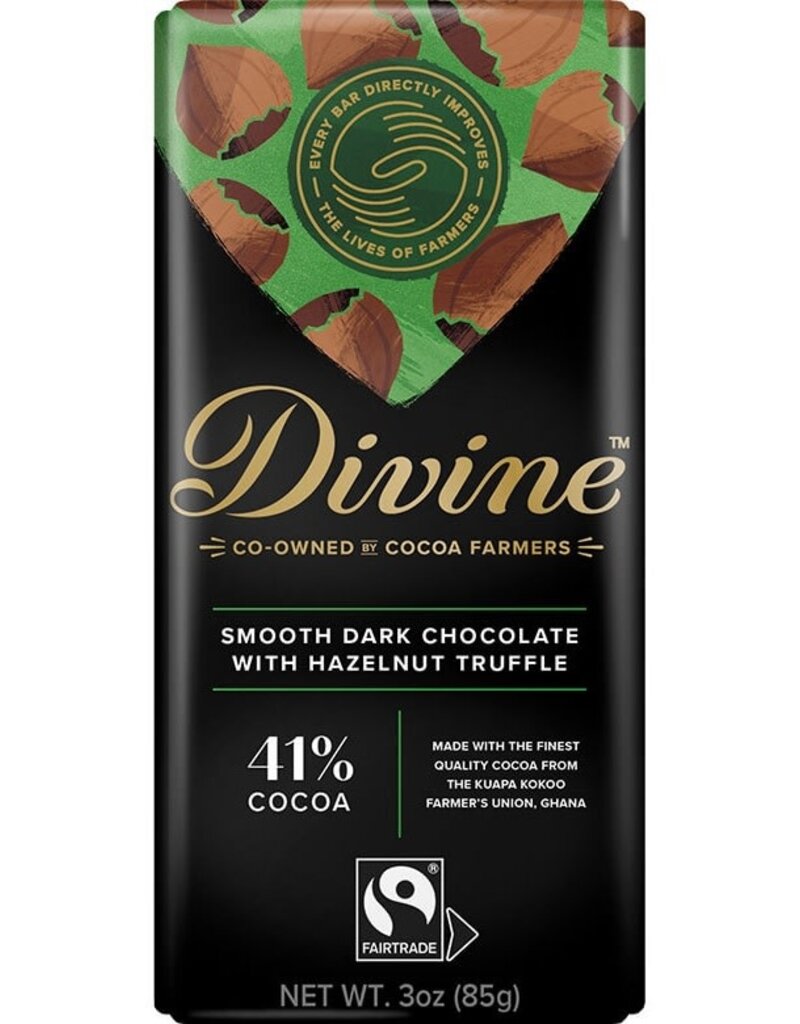 Divine Chocolate Dark Chocolate Hazelnut Truffle Large Bar 3oz