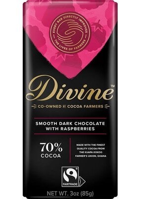 Divine Chocolate Dark Chocolate with Raspberries Large Bar 3oz