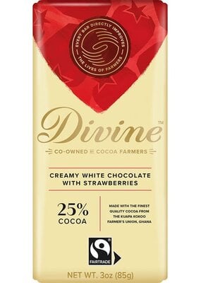 Divine Chocolate White Chocolate with Strawberries Large Bar 3oz