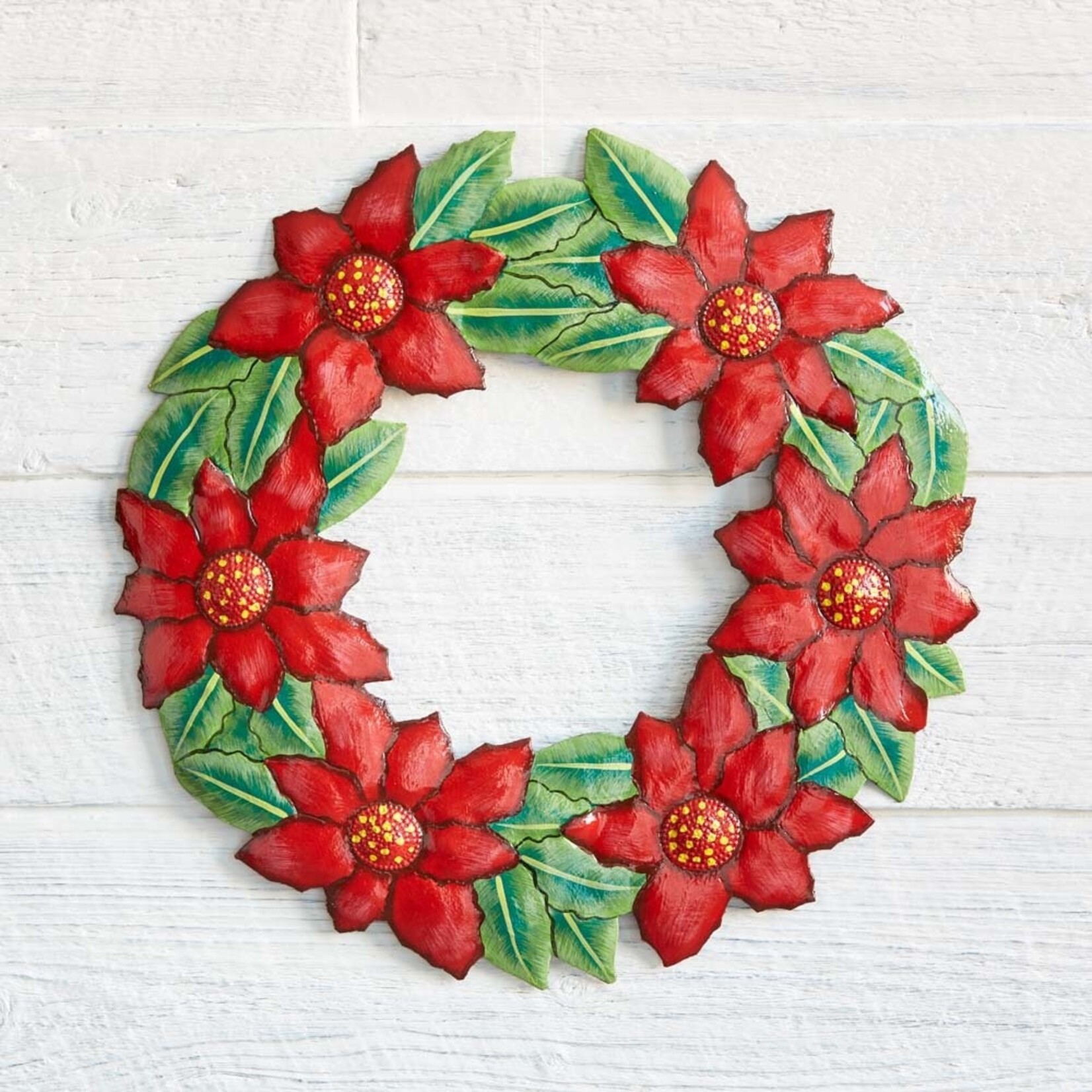 Serrv Poinsettia Painted Drum Art Wreath