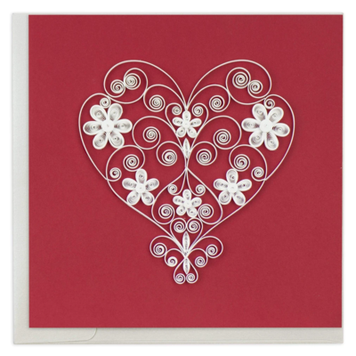 Quilling Card Floral Heart on Red Quilled Greeting Card