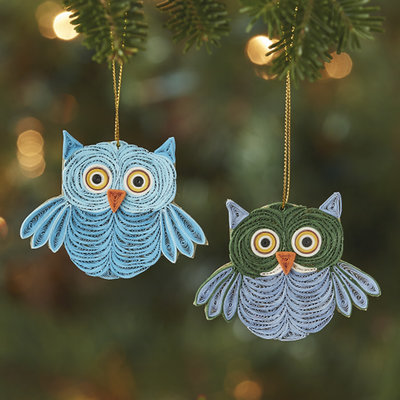 Serrv Quilled Owl Ornament Set