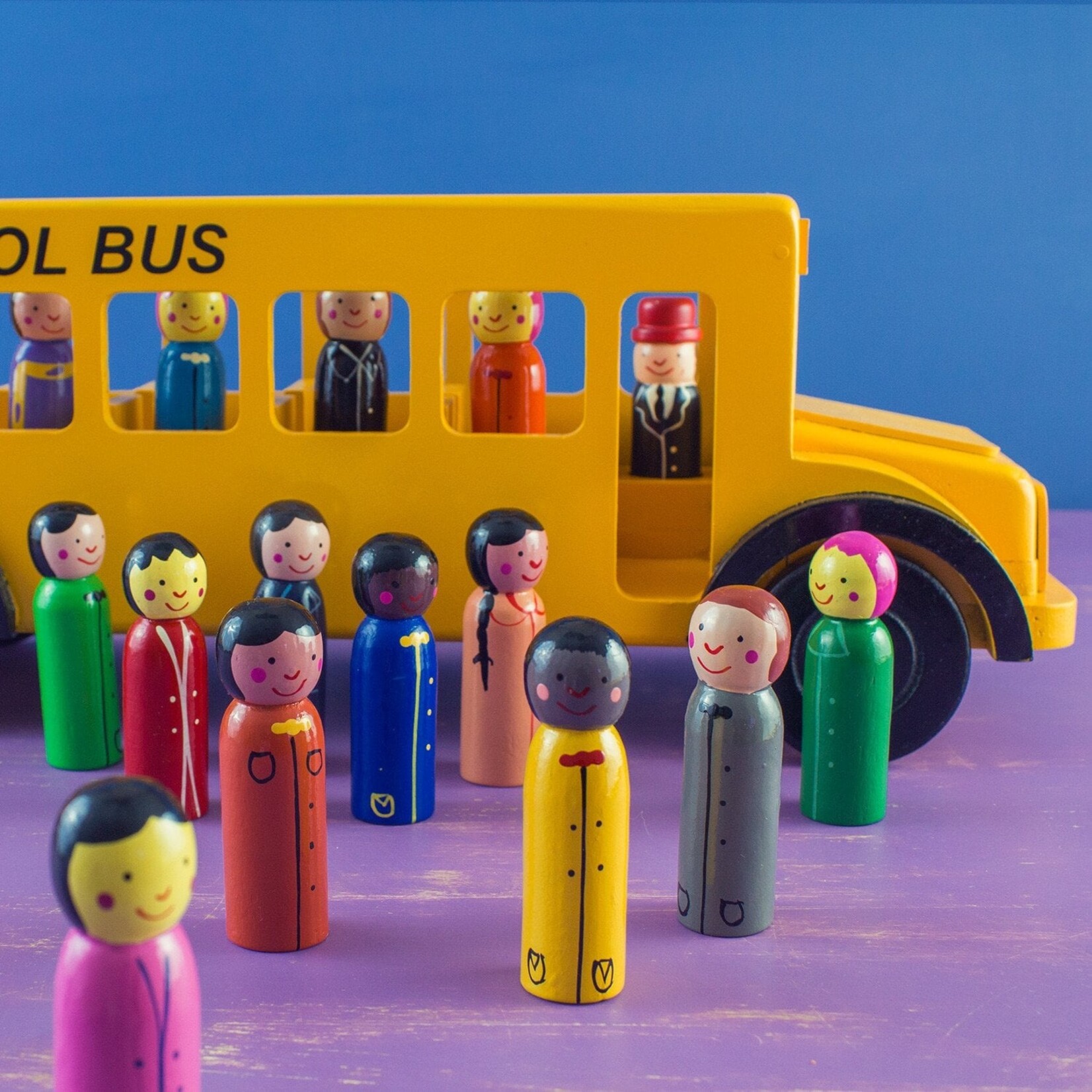 Mr Ellie Pooh Wooden Yellow School Bus with Passengers