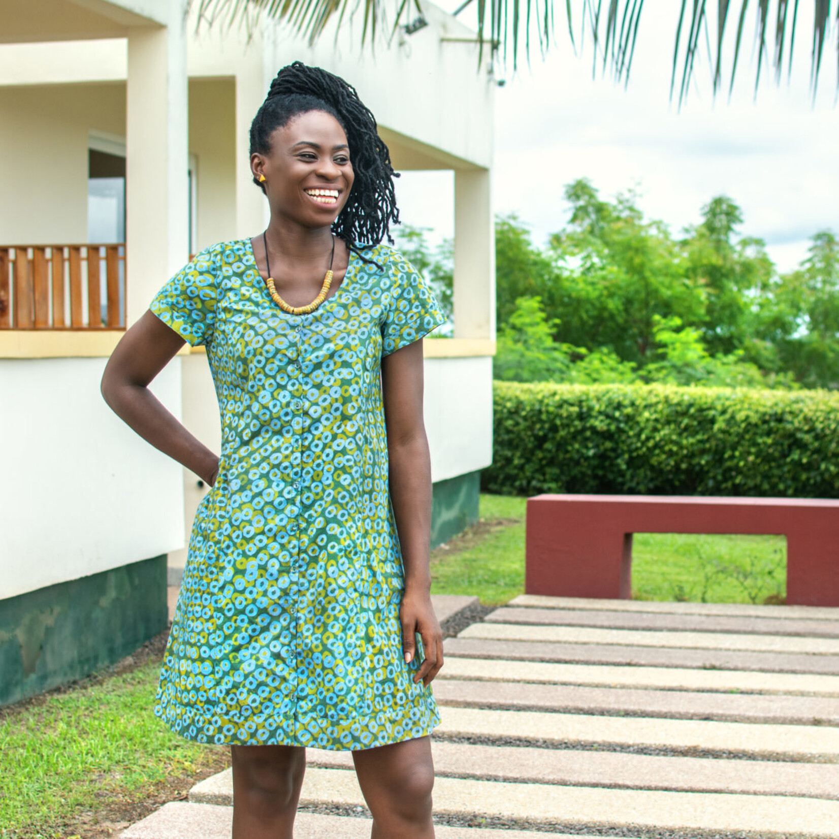 Global Mamas Button Front Dress Green Rings