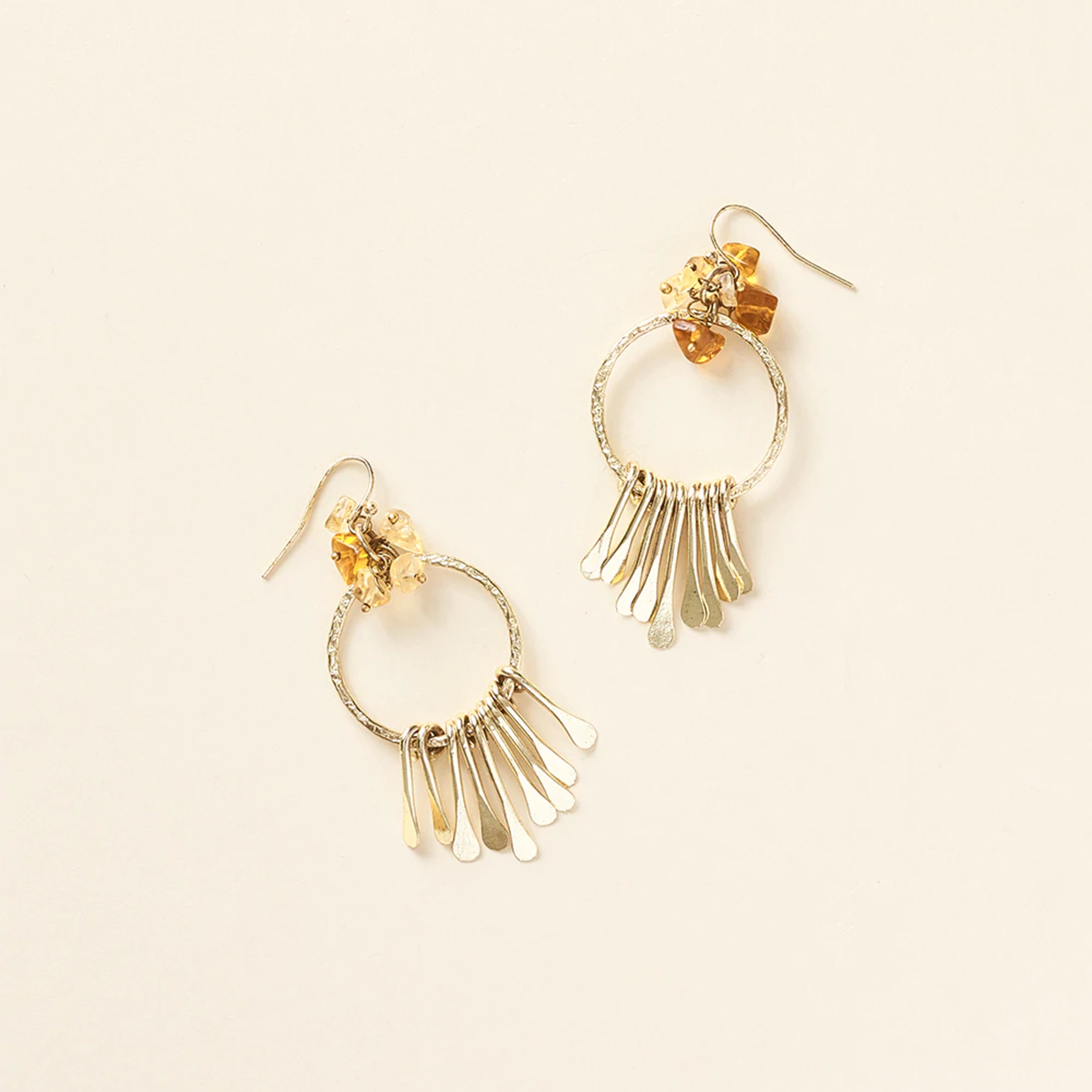 Matr Boomie Ridhi Citrine & Sunstone Fringe Hoop Earrings