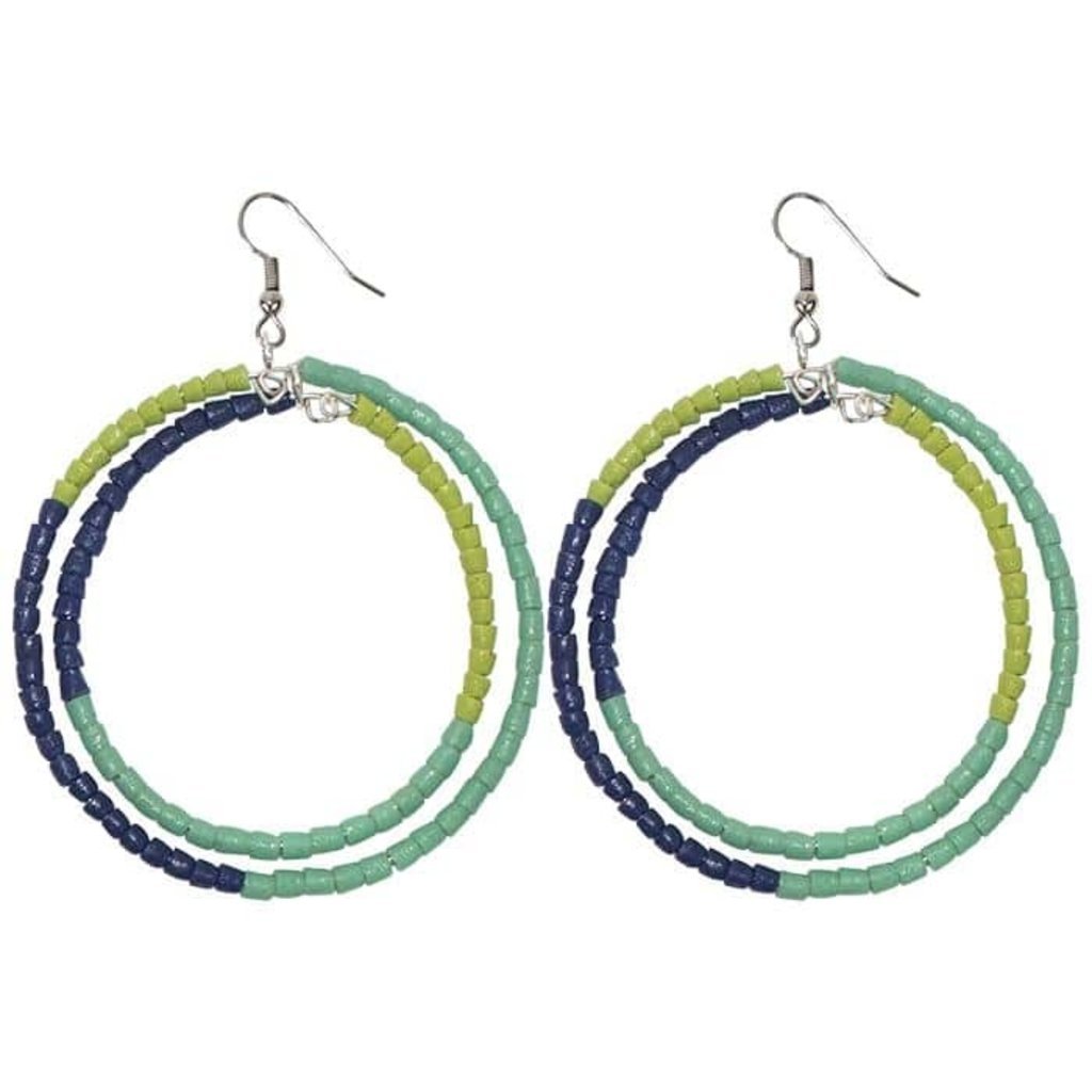 Global Mamas Color Block Recycled Glass Earrings: Sage