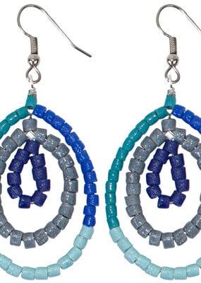 Global Mamas Ombre Glass Bead Earrings: Stone Blue