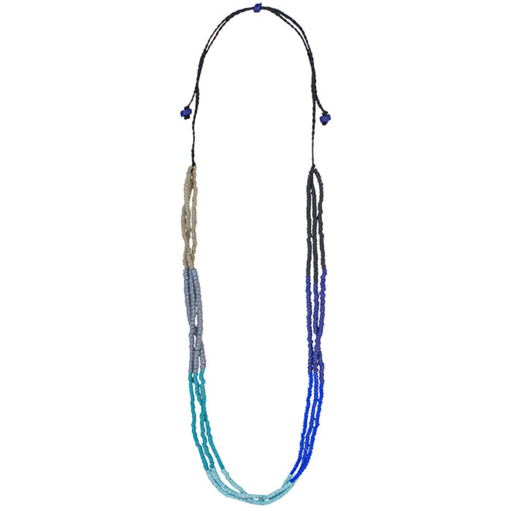 Global Mamas Ombre Glass Bead Necklace: Stone Blue