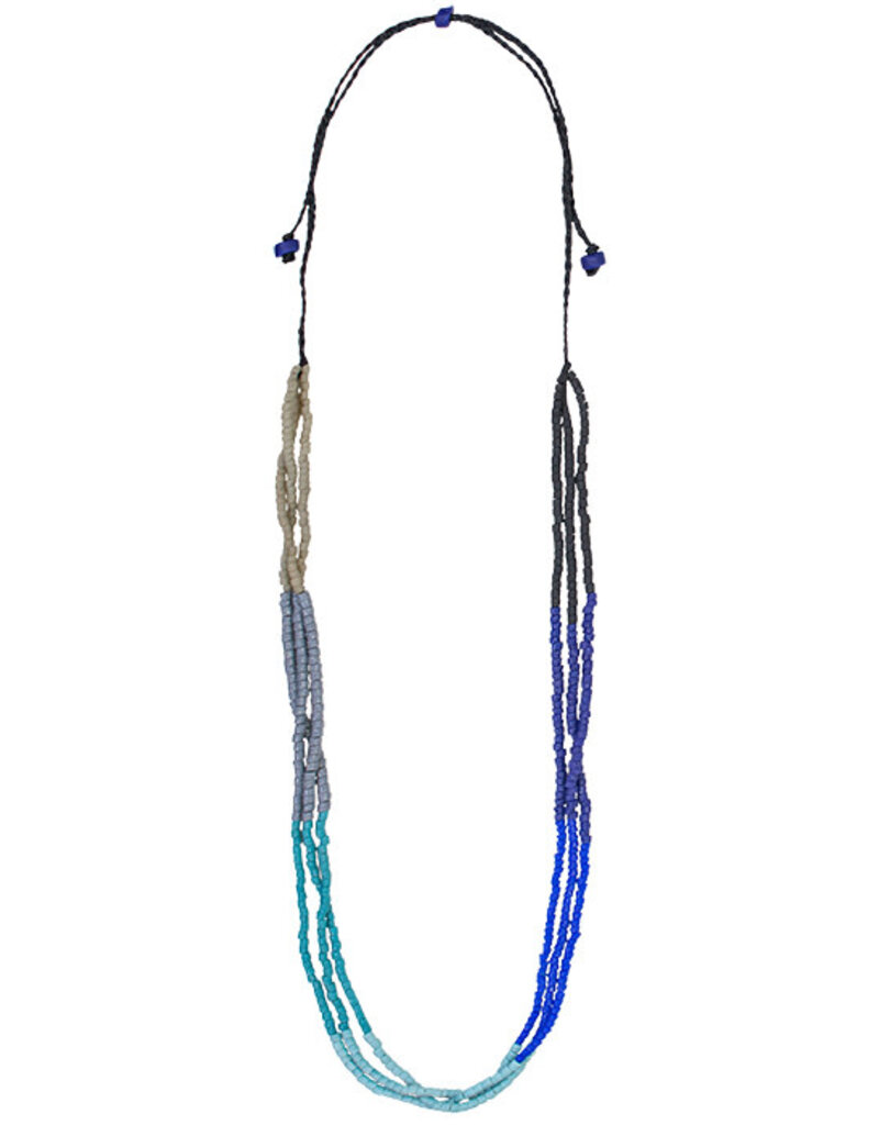 Global Mamas Ombre Glass Bead Necklace: Stone Blue