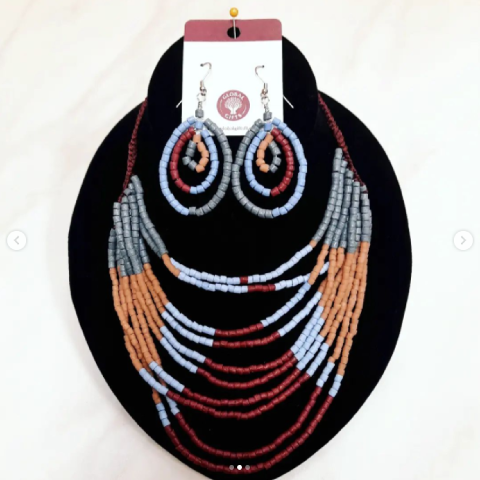 Global Mamas Azonto Glass Bead Necklace: Rose