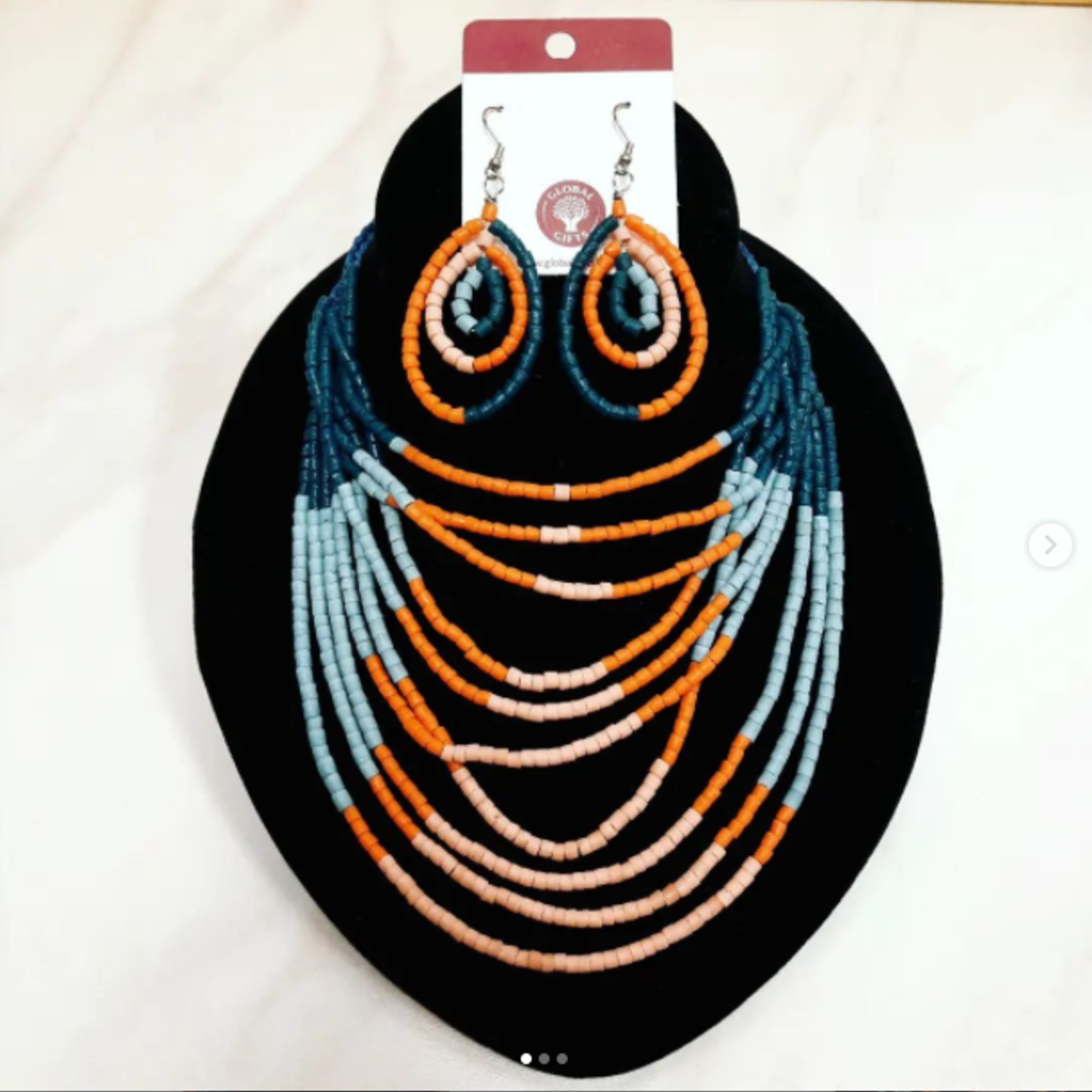 Global Mamas Azonto Glass Bead Necklace: Melon