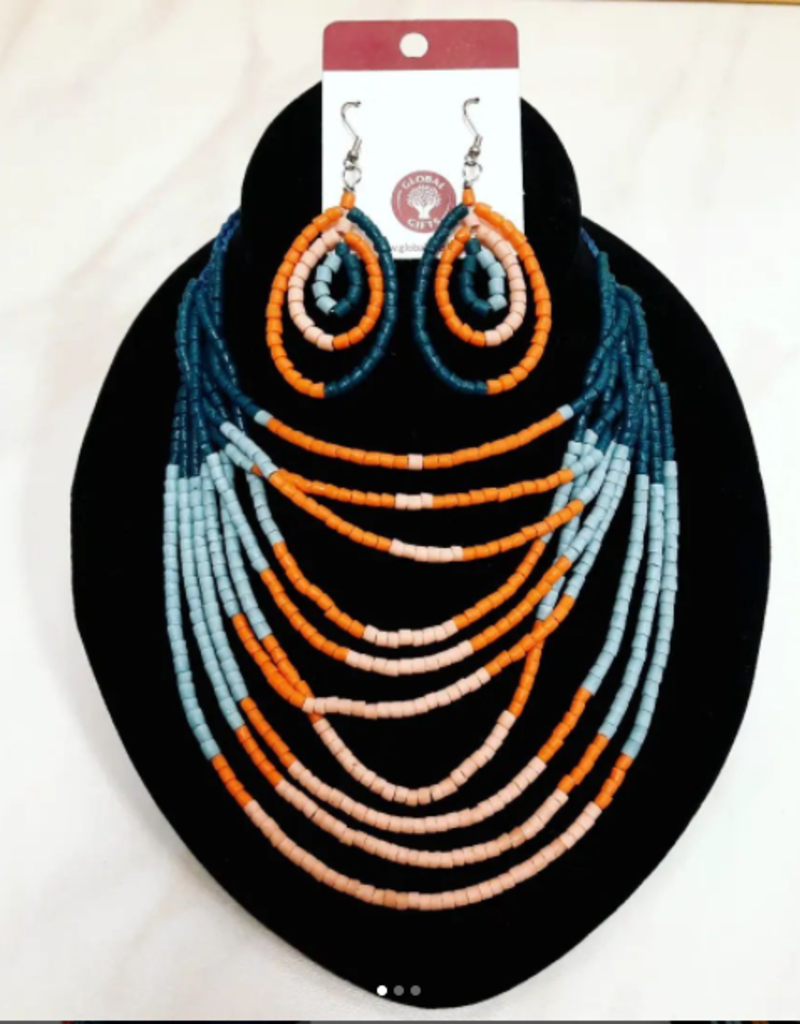 Global Mamas Azonto Glass Bead Necklace: Melon