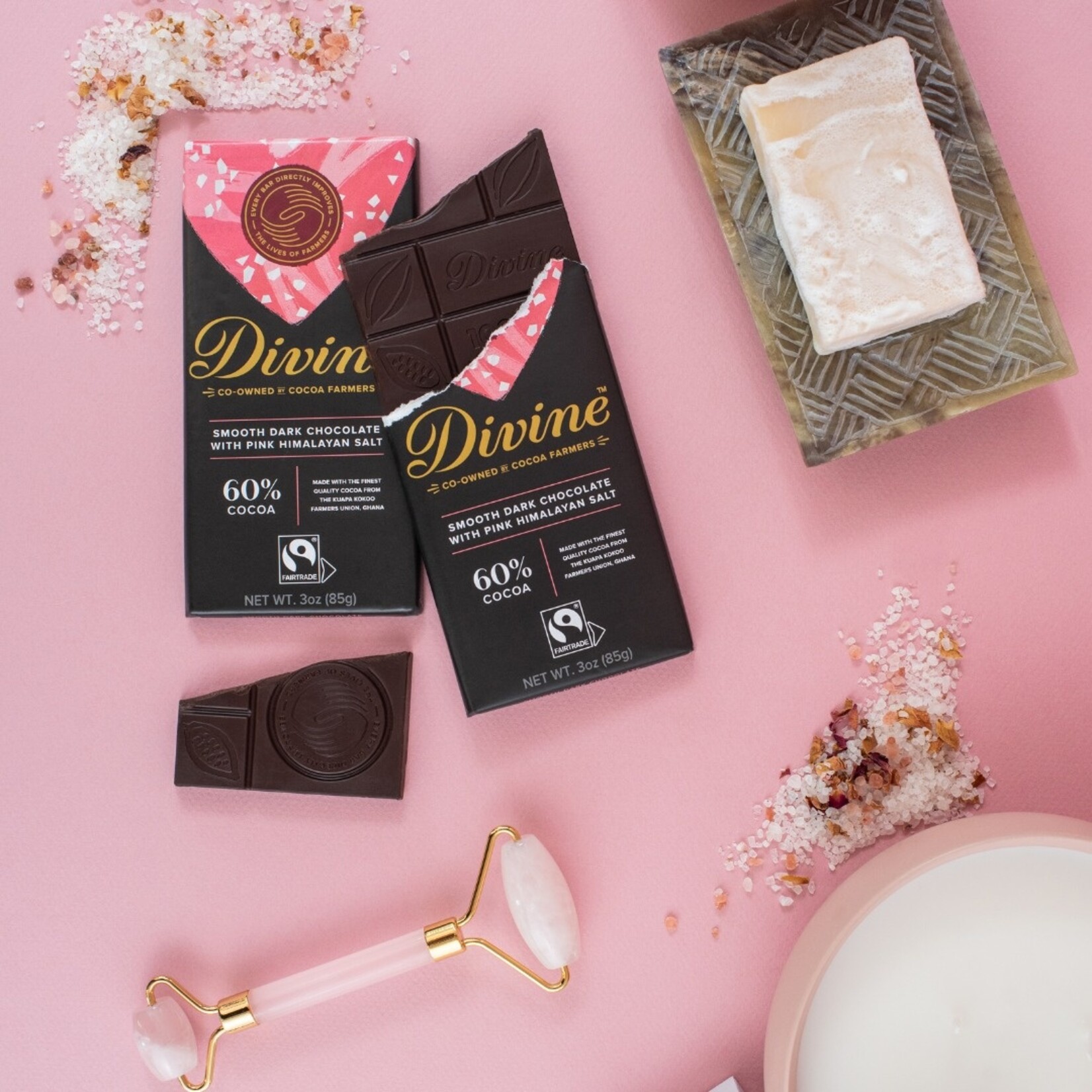 Divine Chocolate 60% Dark Chocolate with Pink Himalayan Salt Large Bar 3oz