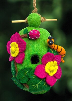 DZI Handmade Raspberry Caterpillar Felt Birdhouse