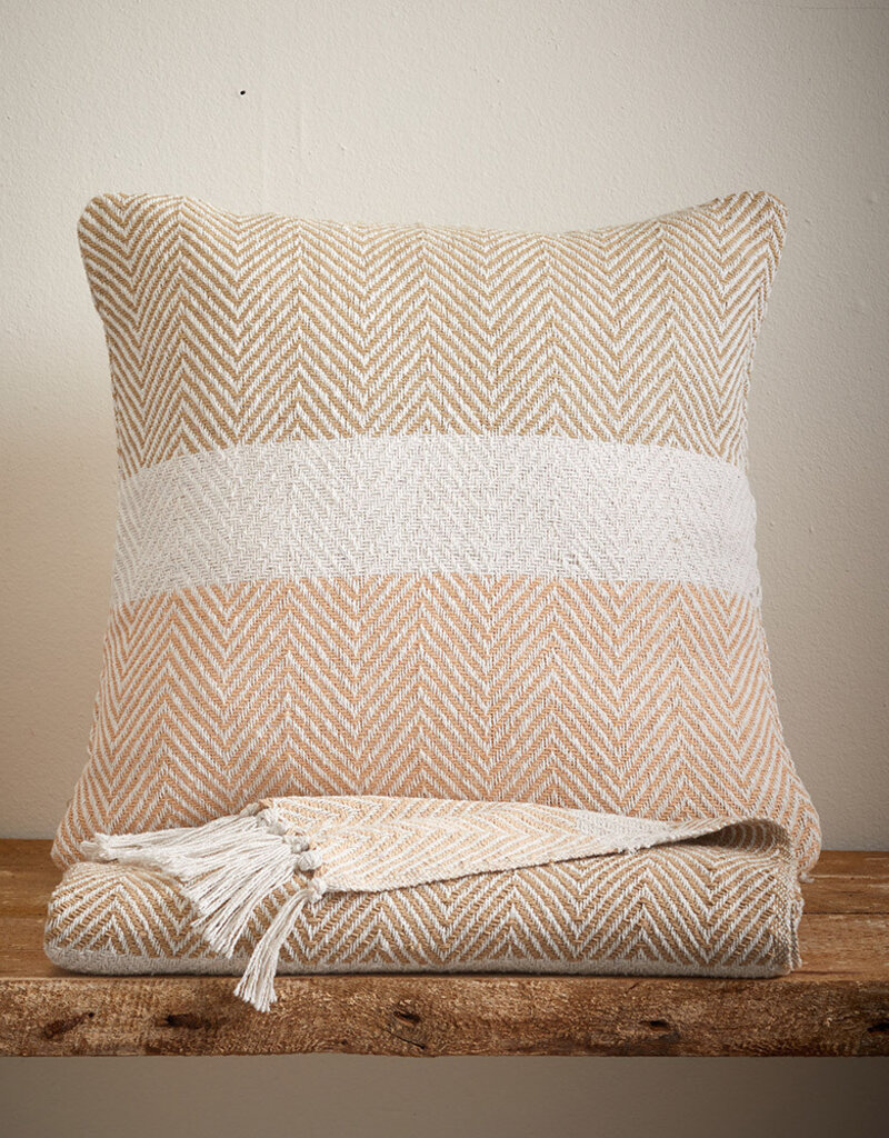 Serrv Cotton Rethread  Natural Striped Throw Blanket