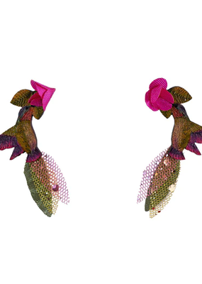 Tulia's Artisan Gallery Small Gourd Earrings Ruby Throated Hummingbird