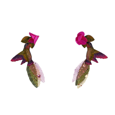 Tulia's Artisan Gallery Small Gourd Earrings Ruby Throated Hummingbird