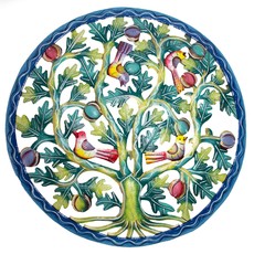 Global Crafts Vibrant Fruit Tree & Birds Painted Drum Art