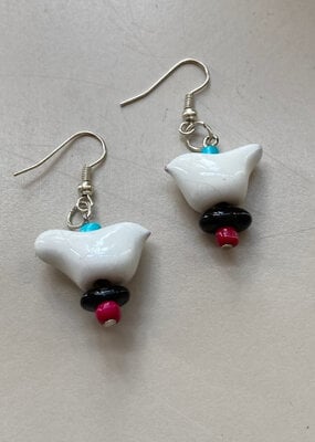 Creation Hive Bird Pebble Earring White