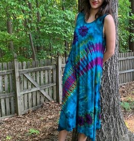Unique Batik Full Tie Dye Tank Dress: Rainbow