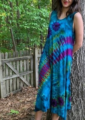 Unique Batik Full Tie Dye Tank Dress: Rainbow