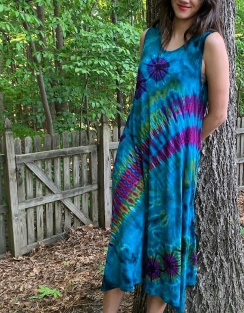 Unique Batik Full Tie Dye Tank Dress: Rainbow