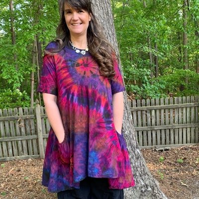 Unique Batik Tie Dye Pocket Dress: Purple