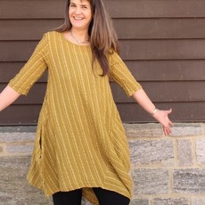 Unique Batik Asymmetric Gauzy Dress: Mustard