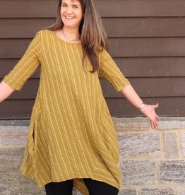 Unique Batik Asymmetric Gauzy Dress: Mustard